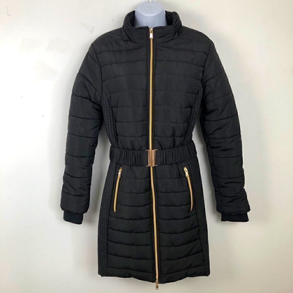 Wantdo Amazing Black Puffy Gold Accent Zip Up Size Small Coat!!